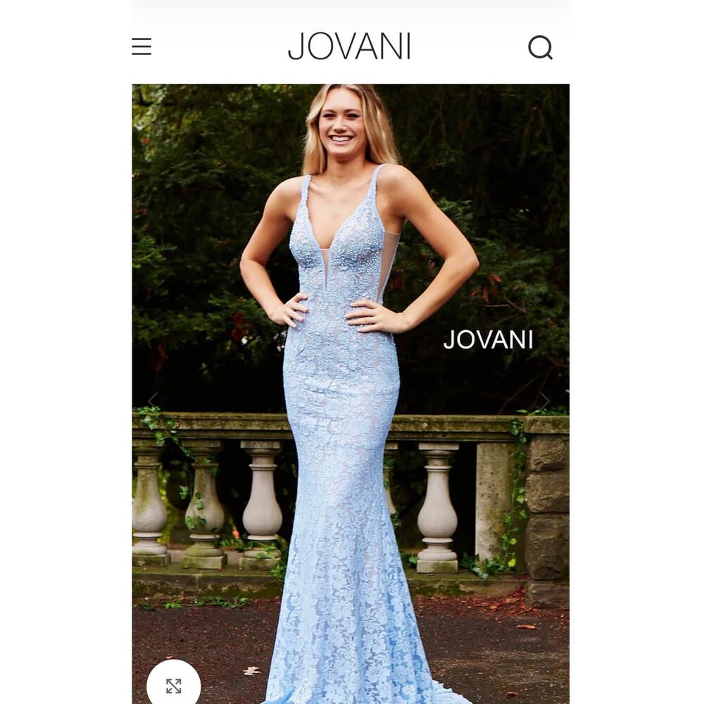 Jovani Sleeveless Laced Fitted Long Formal Dress 48994 Size 0 Nude Baby Blue